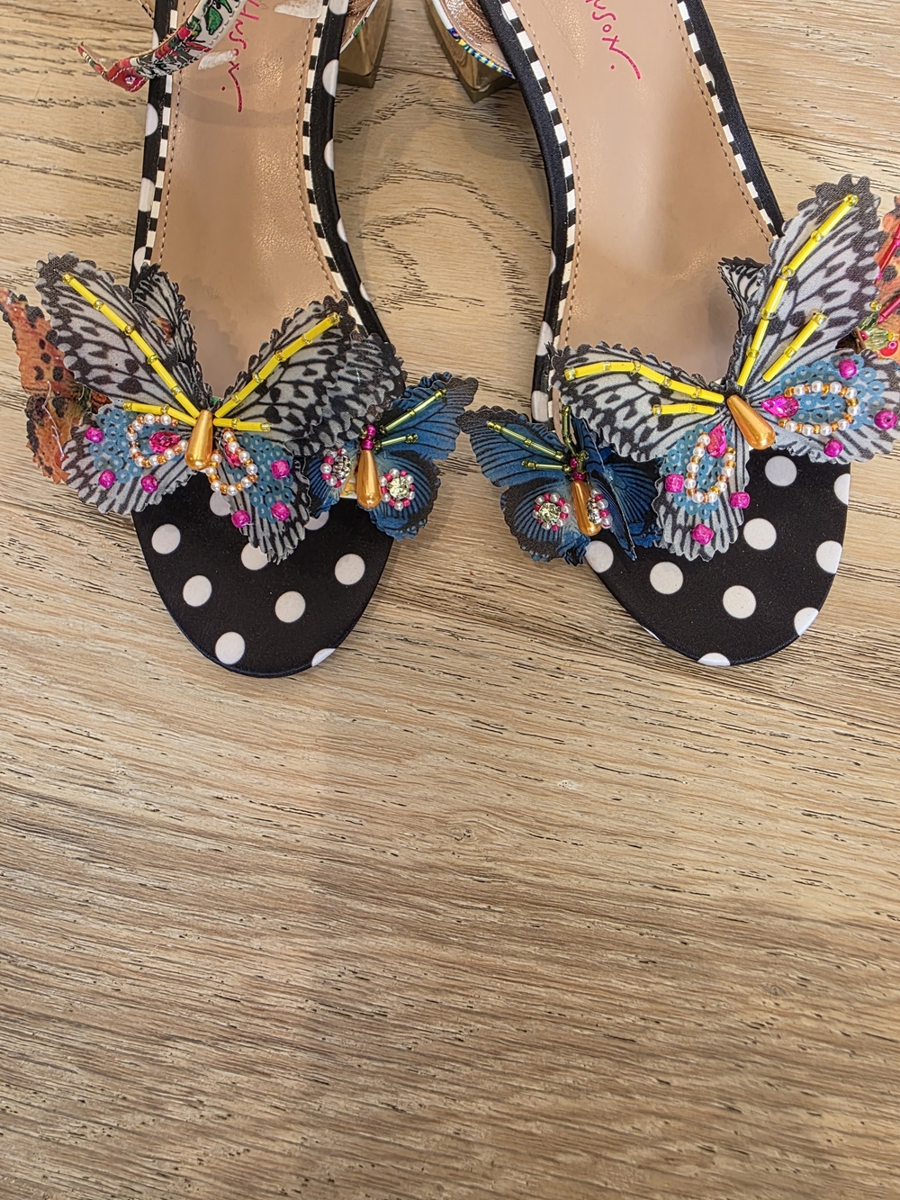 Betsey Johnson Black Polka Dot Butterfly Ankle-Strap Low Heel - Picture 4 of 5
